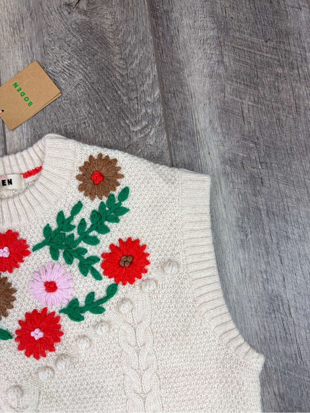 Boden Embroidered Cable-Knit Sweater Top - Picture 5 of 14